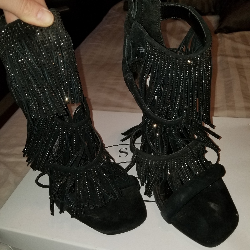 Steve madden rhinestone fringe ankle heels